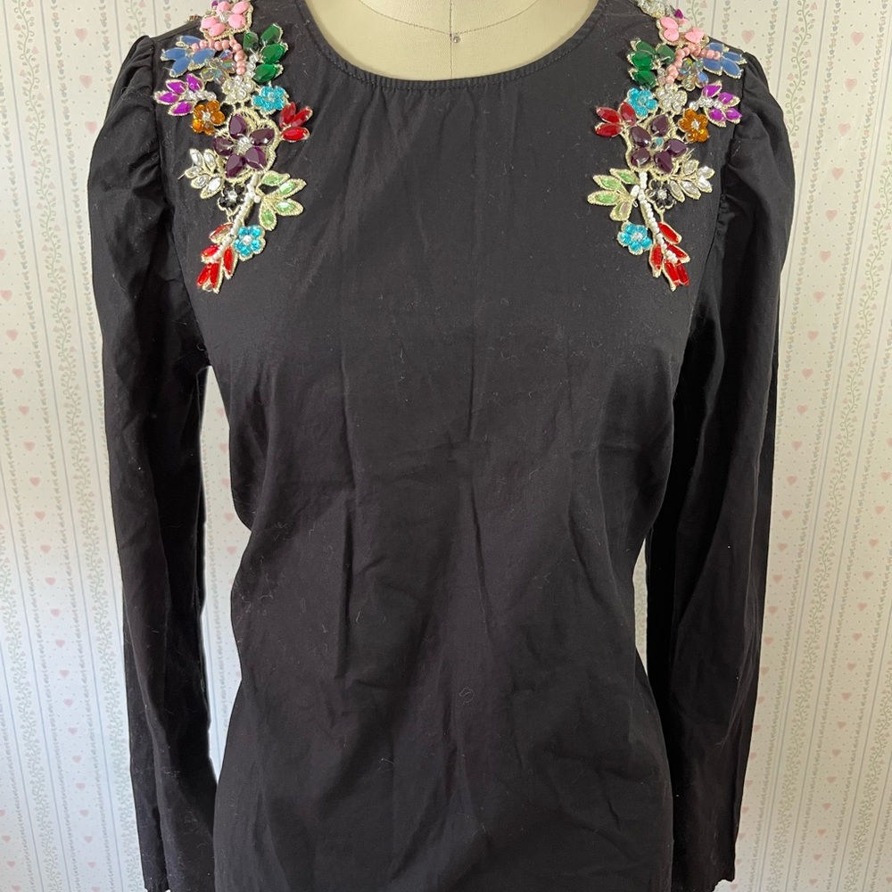 Black jewel rhinestone embellished black cotton blouse from H&M